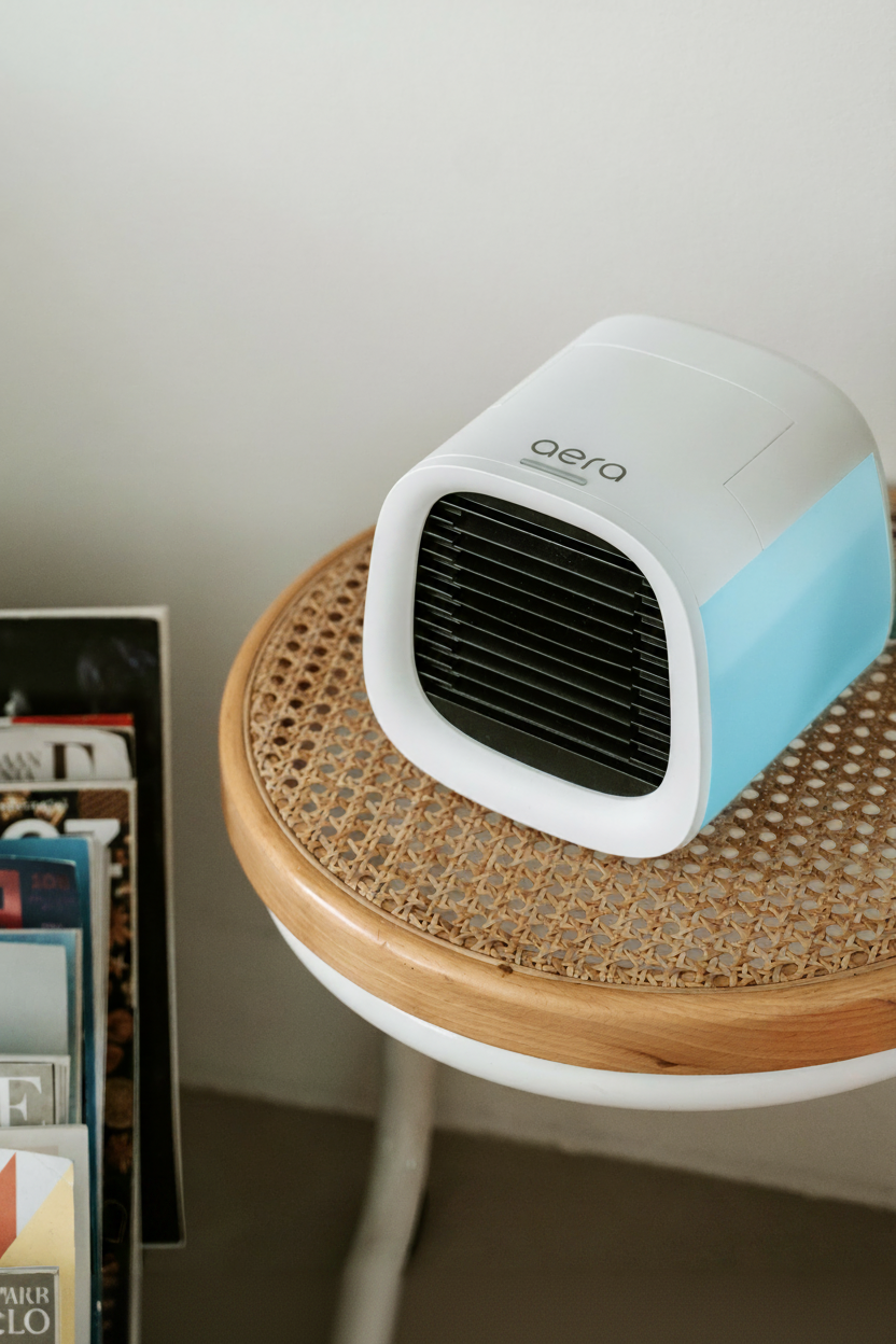 White personal air cooler side view