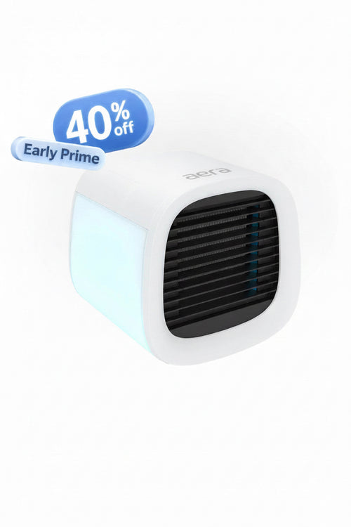 Personal air cooler in white on a desk